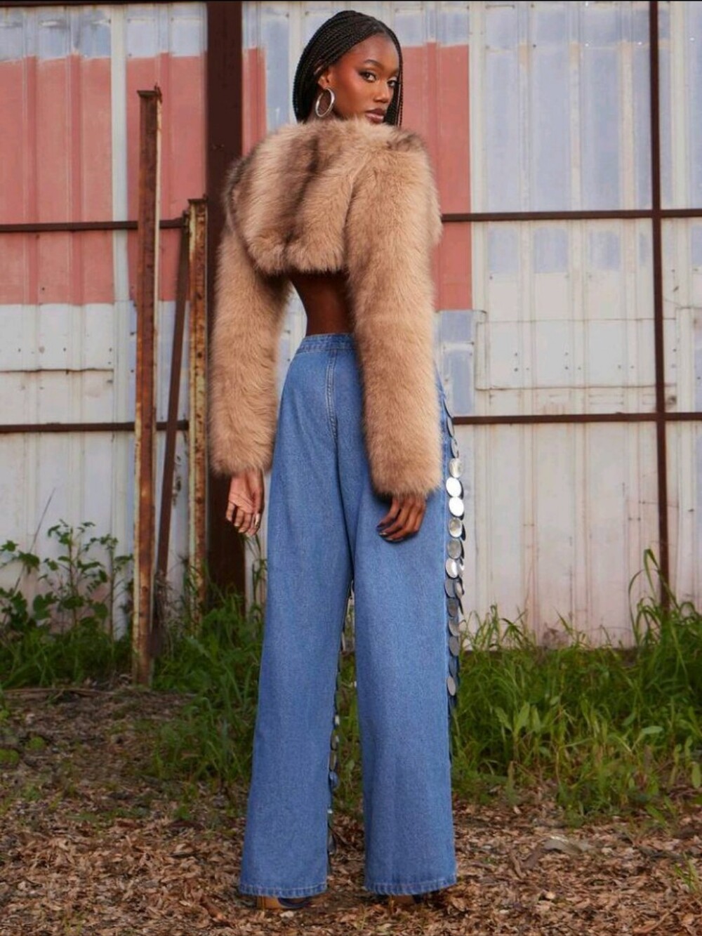 Denim Jean Baggy Straight Pant Versatile Sequin Glitter Shine Sparkle Bedazzle - Picture 5 of 10